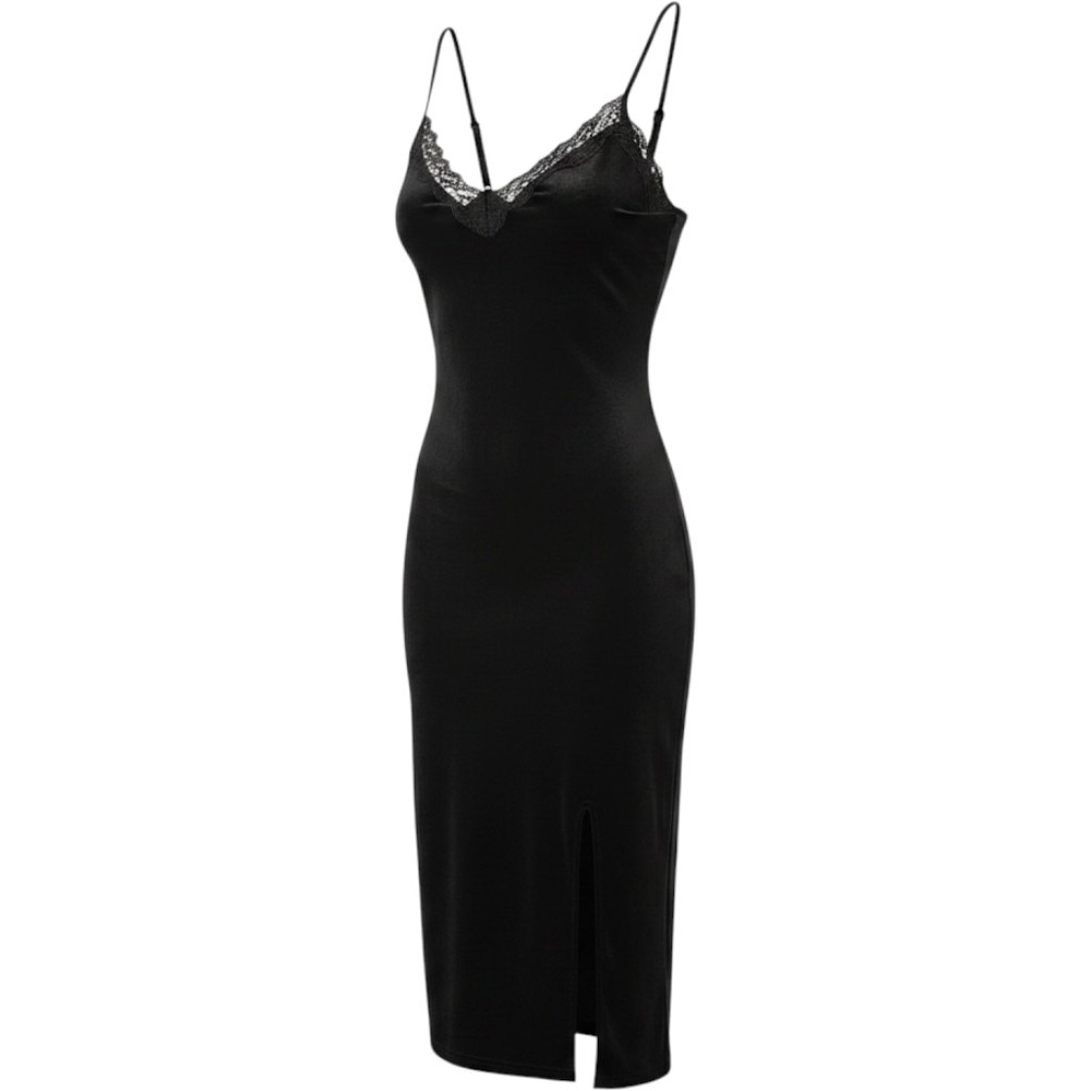 Whimsygoth Witchy Velvet Lace Slip Dress Women Medium Black Goth Glam Side Slit